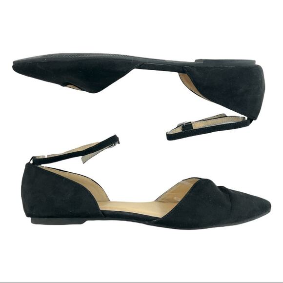 JustFab (6.5) Meena Black faux Suede Pointed Toe Ankle Strap D’Orsay Flats Shoes - Picture 2 of 10